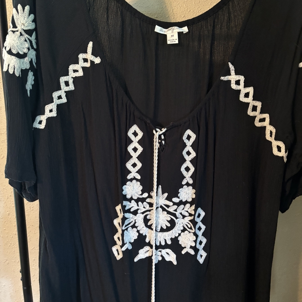 JohnPaulRichard Black Blouse with White Embroidery